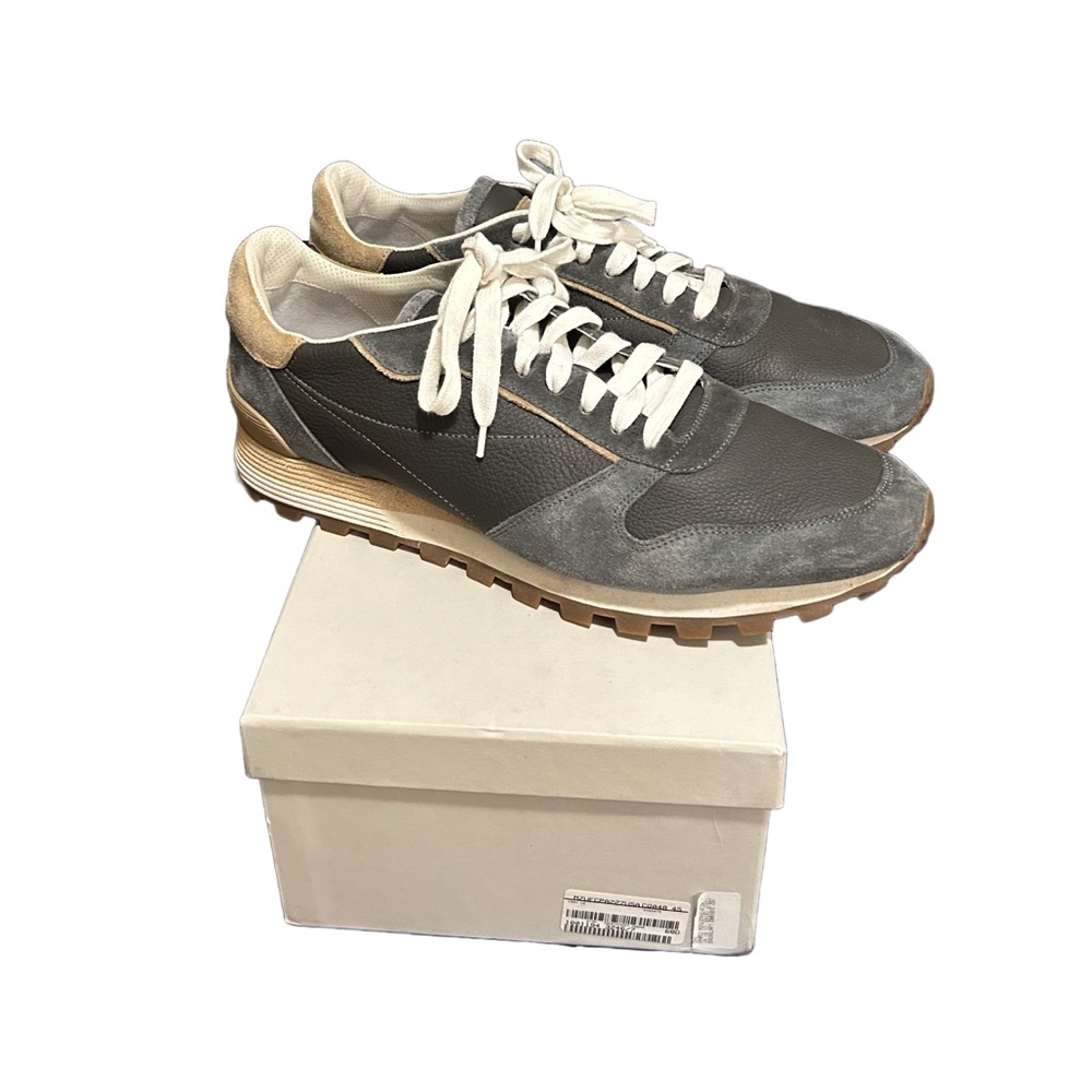 Brunello Cucinelli 46/13 Light Grey Suede/Leather Sneaker Trainer Casual Shoes